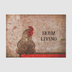 Rooster Vintage Antique Red Brown Texture Farm Tissue Paper