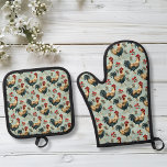 Rooster Vintage Chicken Pattern Blue Oven Mitt & Pot Holder Set<br><div class="desc">This design may be personalised by choosing the Edit Design option. You may also transfer onto other items. Contact me at colorflowcreations@gmail.com or use the chat option at the top of the page if you wish to have this design on another product or need assistance with this design. I am...</div>