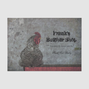Rooster Vintage Farm Red Grey Texture Country Tissue Paper