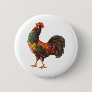 Rooster Vintage Kitchen Crate Art 6 Cm Round Badge