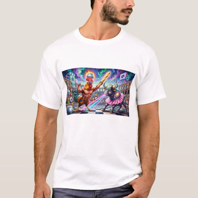 Rooster vs Bull A psychedelic battle T-Shirt (Front)