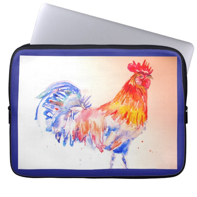Rooster Watercolor Chicken Bird Dad Laptop Sleeve (Front)