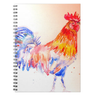 Rooster Watercolor Chicken Bird Kids Boys Notebook
