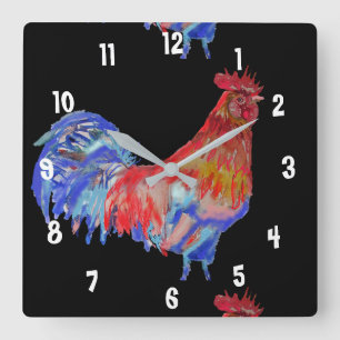 Rooster Watercolor Chicken Man's Office Clock