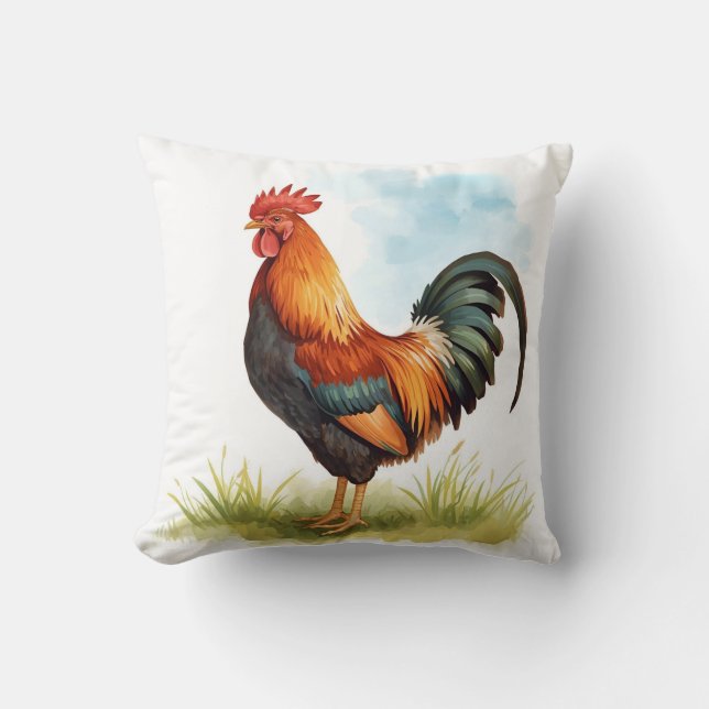Rooster Watercolor Cushion (Front)