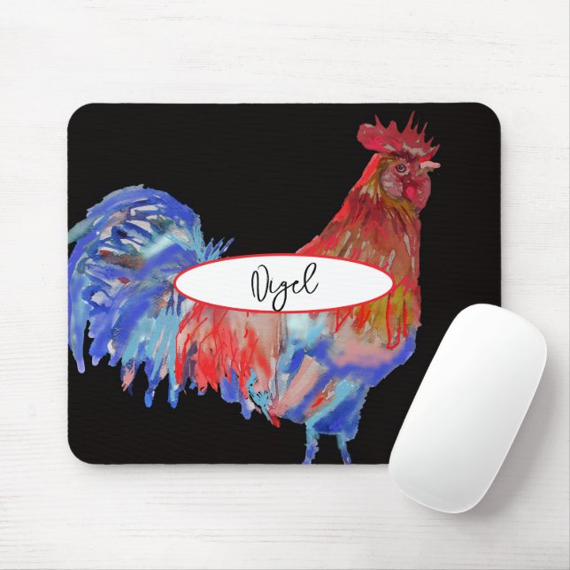 Rooster Watercolour Painting Whimsical Mouse Pad (With Mouse)