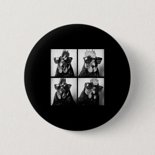 Rooster Wearing Sungles Photobooth Selfie Farm Chi 6 Cm Round Badge