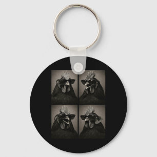 Rooster Wearing Sungles Photobooth Selfie Farm Chi Key Ring
