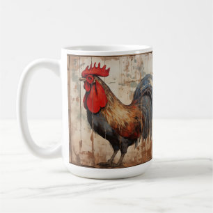 Rooster, weathered barn wood, rustic, coffee cup, mug