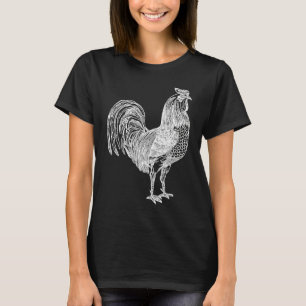 Rooster White Line Rooster Bird Ornithology T-Shirt