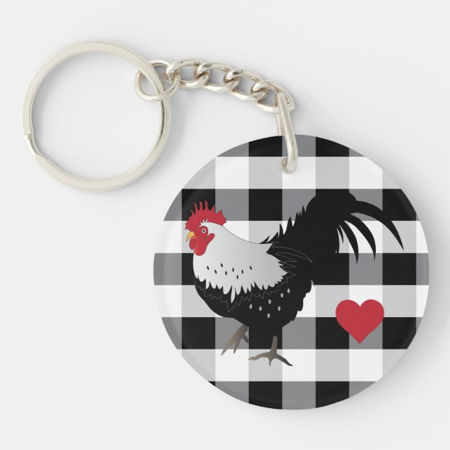 Rooster with Black White Check Keychain (Front)
