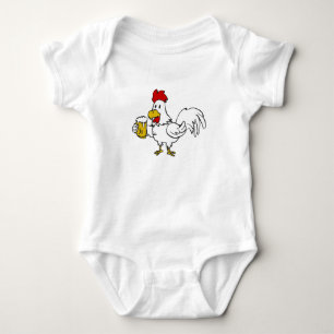 Rooster with mug beer choose background colour baby bodysuit
