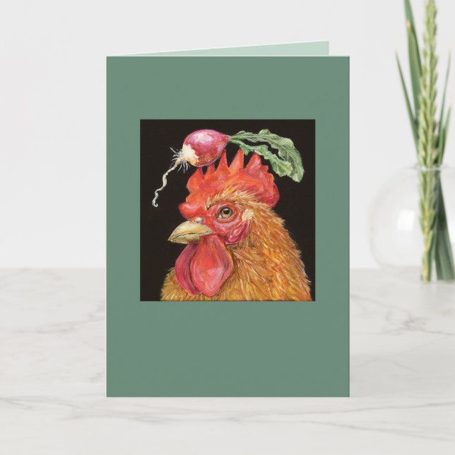 Rooster with radish hat card (Front)