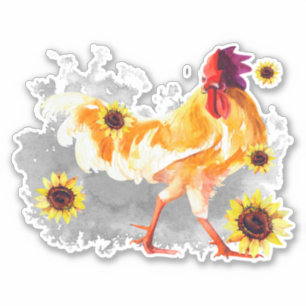 Rooster with Sunflowers Custom-Cut Vinyl Sticker