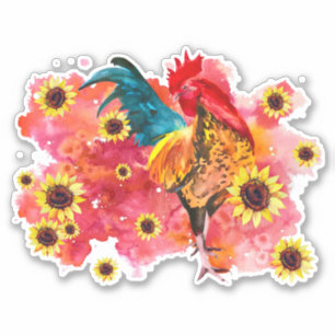Rooster with Sunflowers Custom-Cut Vinyl Sticker
