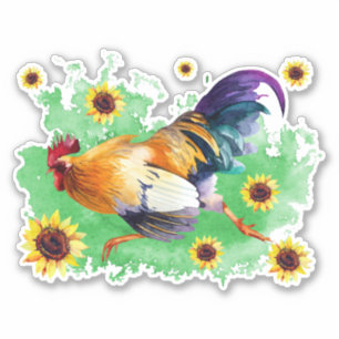 Rooster with Sunflowers Custom-Cut Vinyl Sticker
