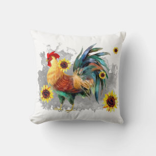 Rooster with Sunflowers Farmhouse Throw Pillow