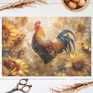 Rooster with Sunflowers Oil Painting Decoupage Tissue Paper