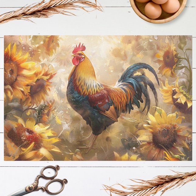 Rooster with Sunflowers Oil Painting Decoupage Tissue Paper (Creator Uploaded)