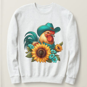 Rooster With Teal Hat and Sunflowers Sweatshirt