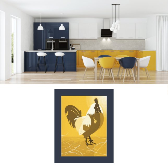 Rooster Yellow Kitchen Wall Art - Poster (Yellow Rooster Country Kitchen Wall Art)