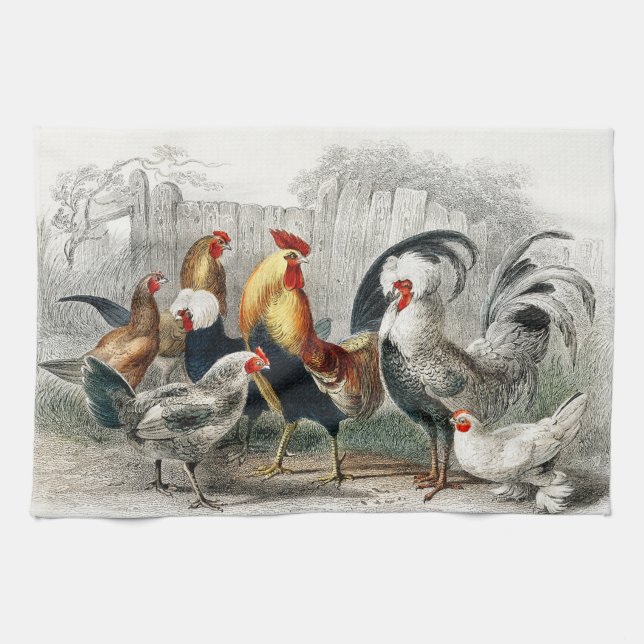 Roosters and Chickens Tea Towel (Horizontal)
