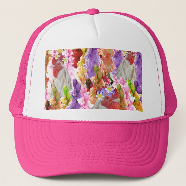 Roosters And HollyHocks, Hat (Front)
