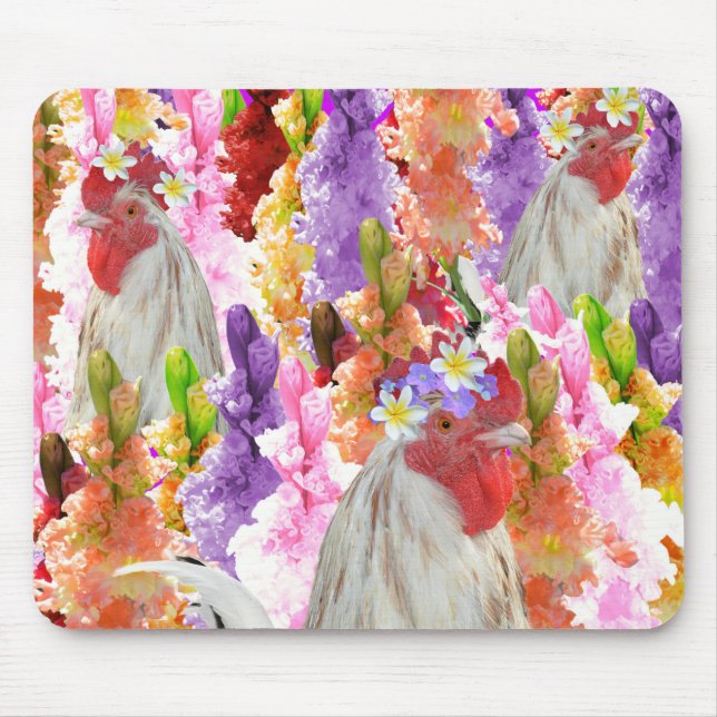 Roosters And HollyHocks, Mousepad (Front)