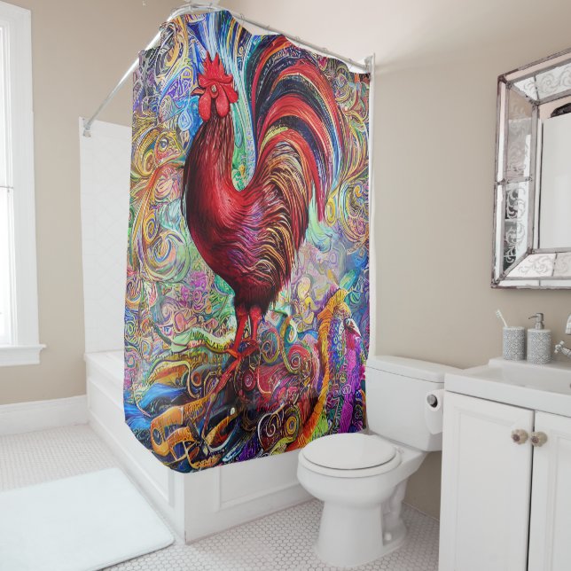 Rooster's Colourful Creations  Shower Curtain (In Situ)