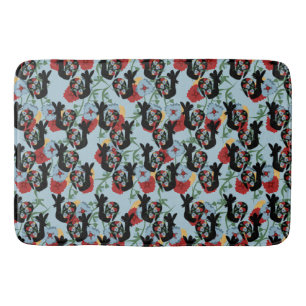 Roosters Folk Floral Mexican Pattern  Bath Mat
