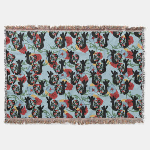 Roosters Folk Floral Mexican Pattern Throw Blanket