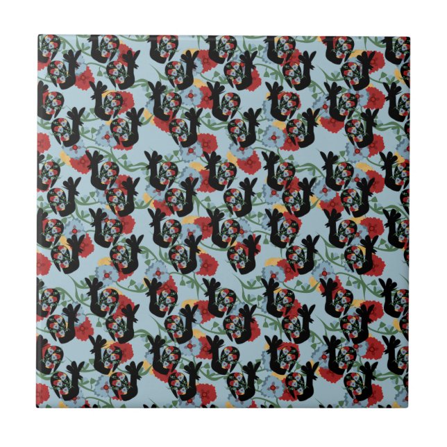 Roosters Folk Floral Mexican Pattern  Tile (Front)