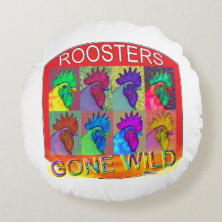 Rooster's Gone Wild #3 Round Cushion