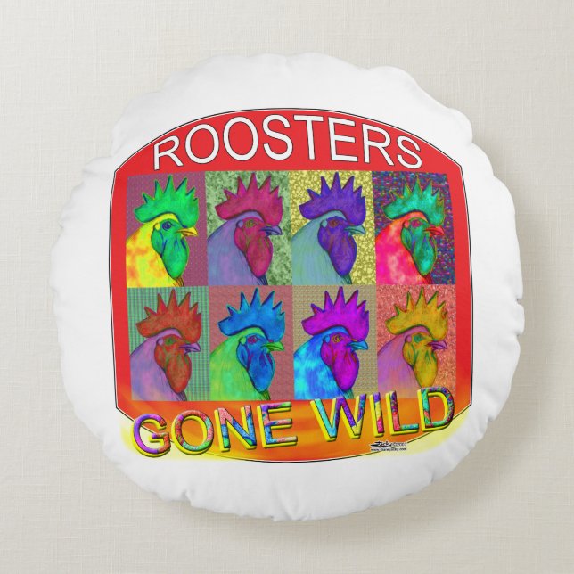 Rooster's Gone Wild #3 Round Cushion (Front)