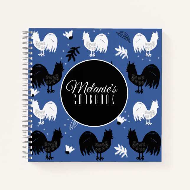 Roosters Hand Drawn Floral Farm Pattern Notebook (Front)