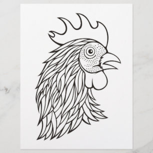 Rooster's Head Colouring Book Page