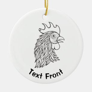 Rooster's Head Line Art Ceramic Tree Decoration