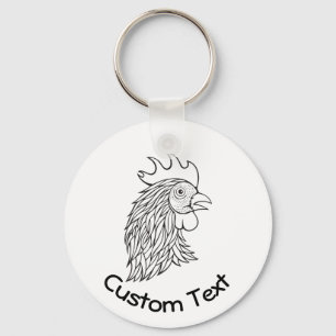 Rooster's Head Line Art Keychain