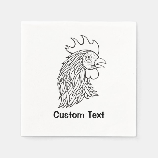 Rooster's Head Line Art Napkin (Front)