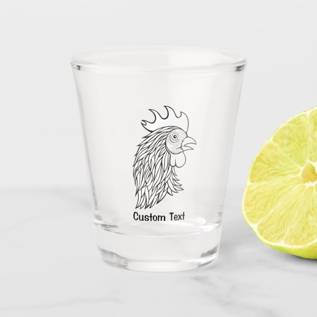 Rooster's Head Line Art Shot Glass (Front)