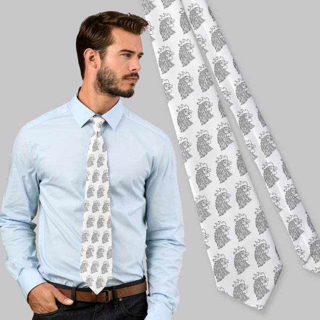 Rooster's Head Line Art Tie (Creator Uploaded)
