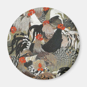 Roosters Hen Illustration by Ito Jakuchu Magnet