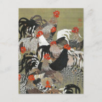 Roosters Hen Illustration by Ito Jakuchu