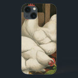 Roosters & Hen outside Hen House with White Border iPhone 13 Case<br><div class="desc">A rustic art print displaying a vigourous rooster and a hen in a hen house. The darc ecru border is pattern consists of spiral elements. This print would be a gread addition to a rural country home decoration.</div>