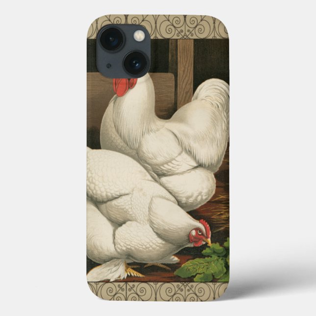 Roosters & Hen outside Hen House with White Border Case-Mate iPhone Case (Back)