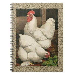 Roosters & Hen outside Hen House with White Border Spiral Notebook