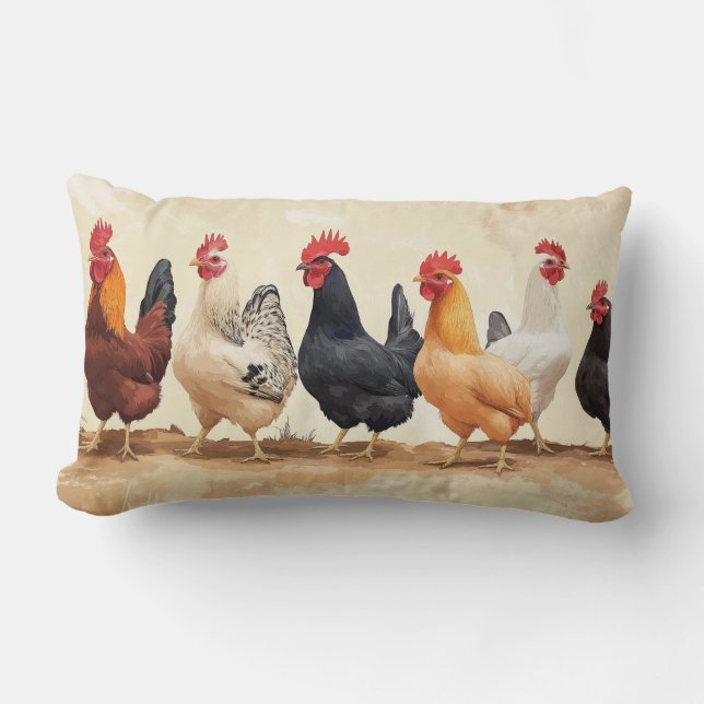 Roosters in a row lumbar cushion (Front)