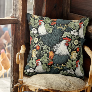 Roosters in the Garden Rustic Farmhouse Cushion