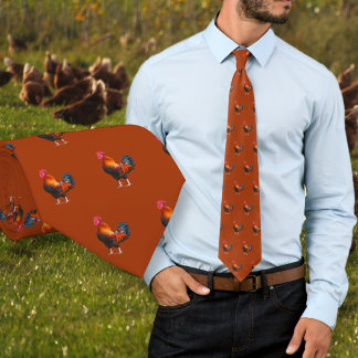 Roosters Pattern Rust Orange Neck Tie