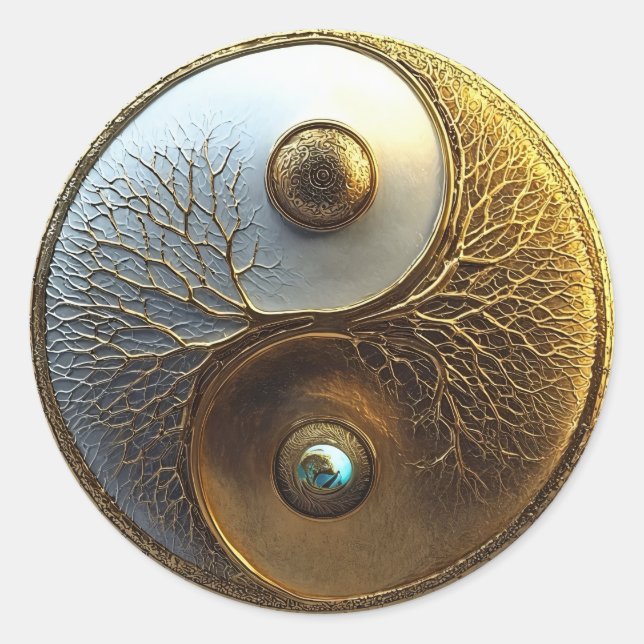Root of Harmony | Yin Yang Design Classic Round Sticker (Front)